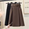 Шерстяная юбка средней длины для женщин на осень и зиму, однотонная юбка А-силуэта