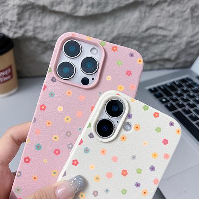Милый матовый тонкий чехол для телефона с принтом маленьких цветов для iPhone 16 Pro Max 15 Pro 14 13 12 11 кожаная текстура противоударный мягкий бампер из ТПУ