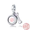Genuine 925 Sterling Silver Pink Enamel Paw Print and Dog Bone Charm Fit Fashion Bracelet Making DIY Girls Jewelry