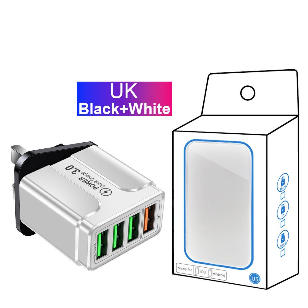 QC3.0 4-Port USB Rapid Charger for EU/UK/AU Plugs - Multi-Device Fast Charging