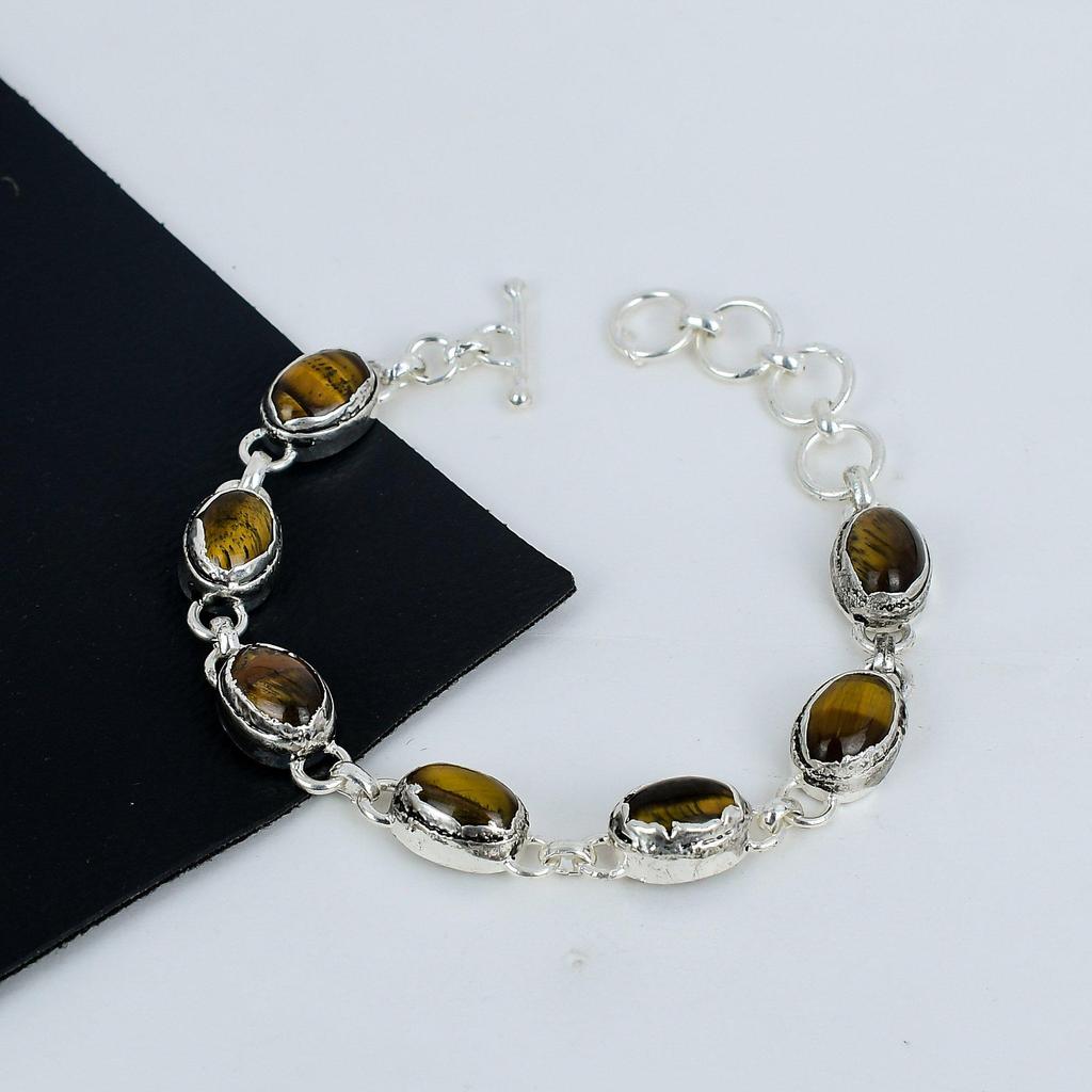 Изящный браслет из драгоценных камней тигрового глаза ручной работы из серебра 925 пробы, браслет из тигрового глаза для жены, браслет унисекс, подарок на День матери