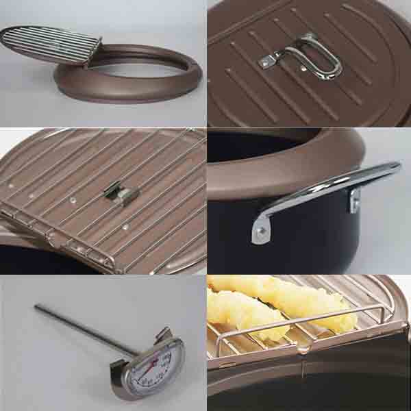 Japanese Deep Frying Pot Stainless Steel Deep Fryer with Thermometer and Lid Household Tempura Fryer Pot for Kitchen Cooking