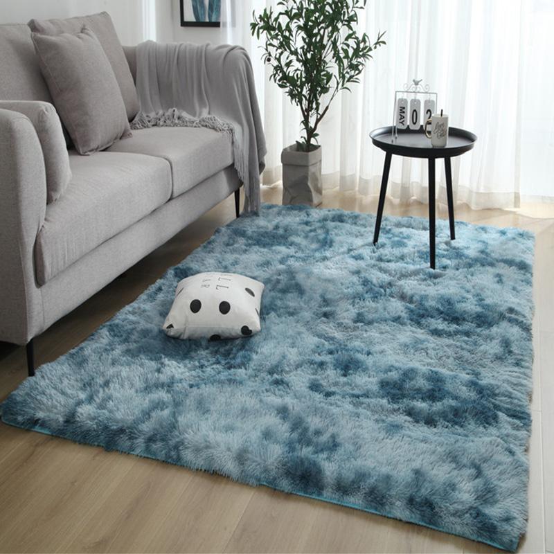 1PC Washable Fluffy Carpet Plush Rug Floor Mat Long Plush Tie Dye Large Size Soft Decoration Bedroom