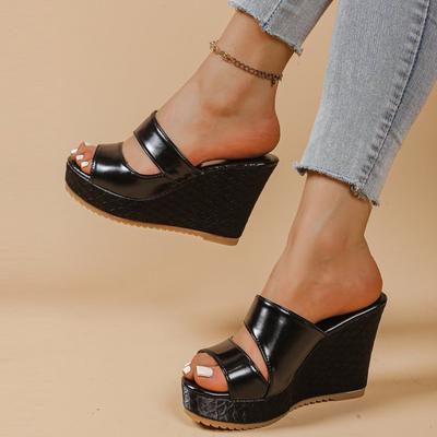 Модные женские шлепанцы на танкетке и платформе 2025 лето новинка сексуальные босоножки на высоком каблуке модные с открытым носком пляжная обувь для женщин Zapatos De Mujer