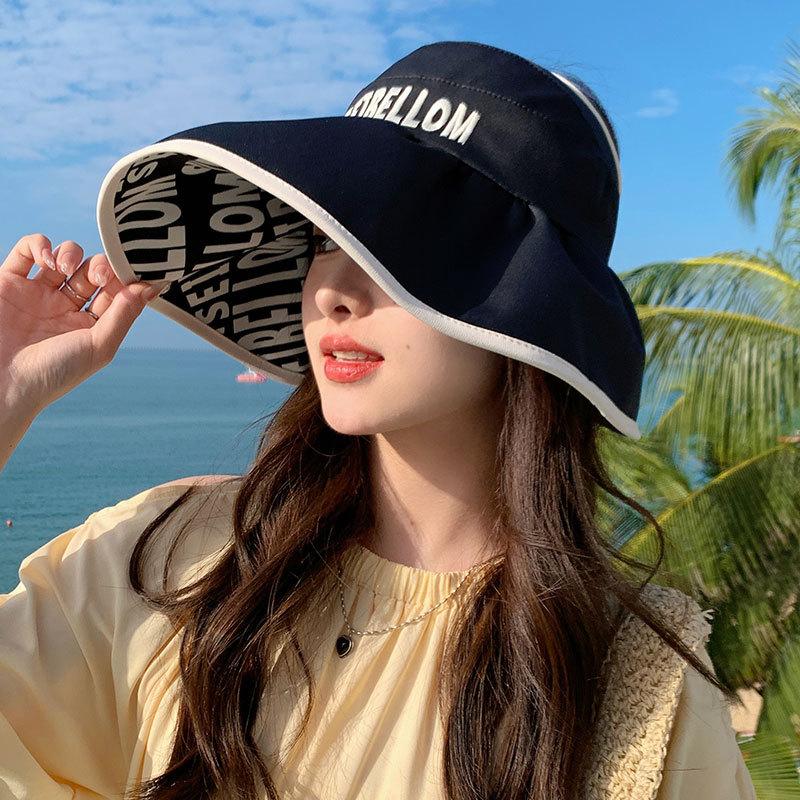Корейская версия двухсторонней шляпы от солнца для женщин, летняя защита от солнца на открытом воздухе, пляжная шляпа с открытым верхом, складная шляпа для рыбалки