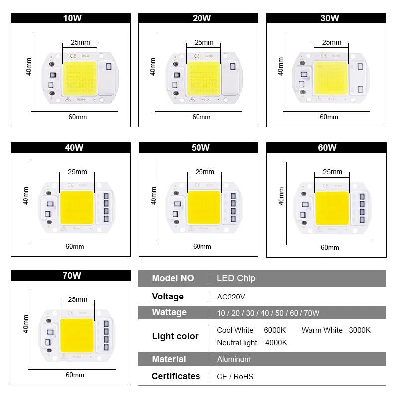 Светодиодный чип 110 В 220 В 10 Вт 20 Вт 30 Вт 50 Вт 60 Вт 70 COB чипов, не требующий драйвера, светодиодные лампы для прожектора, точечного освещения, самодельного освещения.
