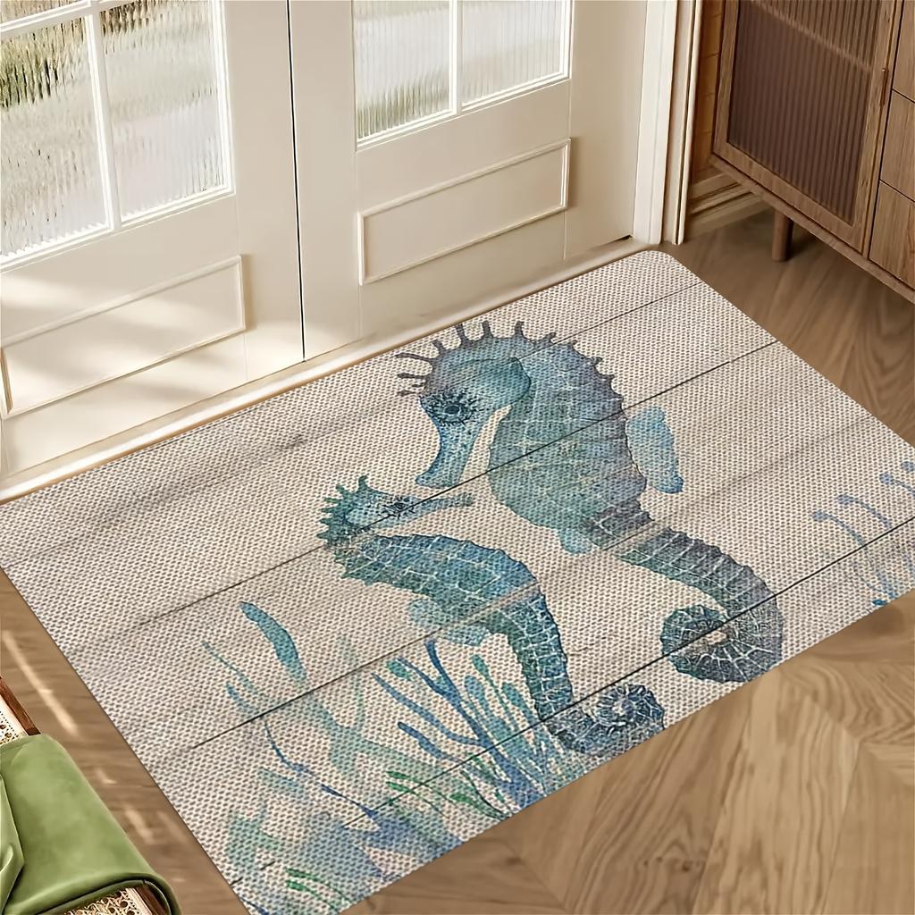 Welcome doormat with seahorse pattern - Machine washable - Suitable for bathroom, living room, bedroom, kitchen, office