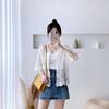 Women Knitted Lace Shrug Boho Hollow Crochet Floral 3/4 Sleeves Open Front Cropped Cardigan Elegant Mesh Sweater Coveup