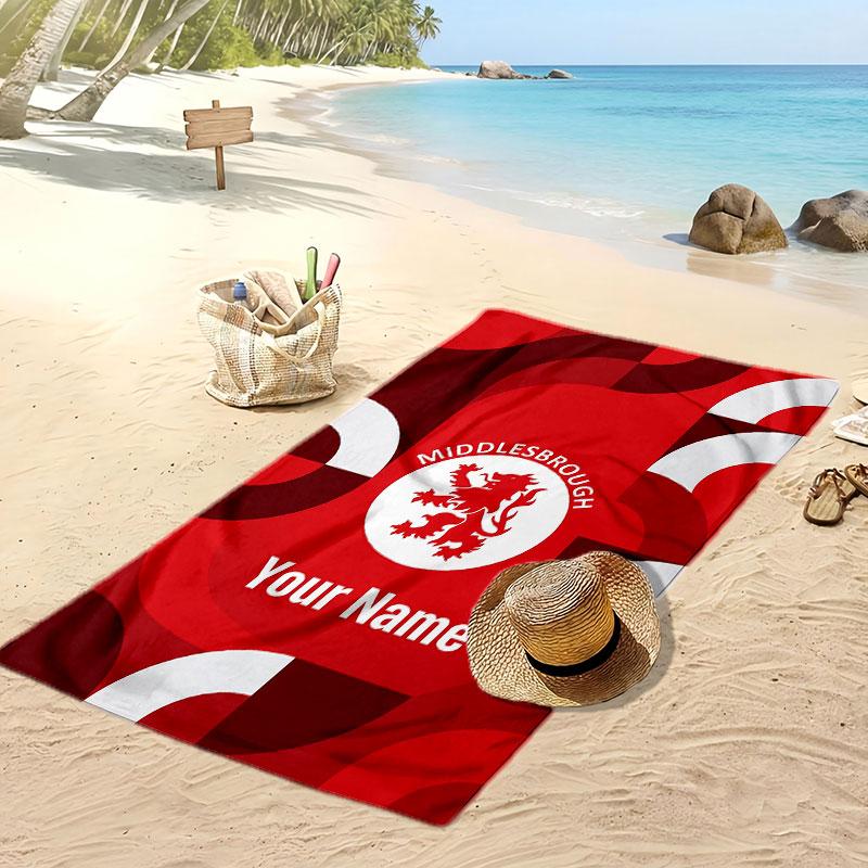 Middlesbrough FC Personalized Printed Beach Towel Soccer Logo Support Custom Name Text Absorbent Towel For Sport Travel Special Gift