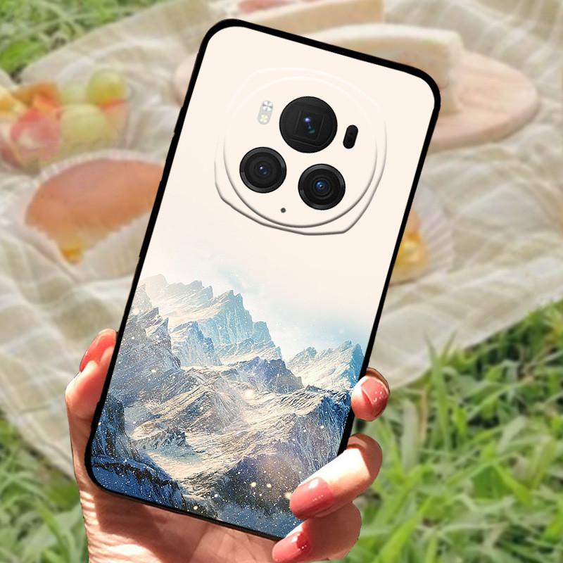 Чехол-бампер для Honor Magic6 Pro, силиконовый, мягкий, с рисунком под мрамор, черный, полный комплект защиты