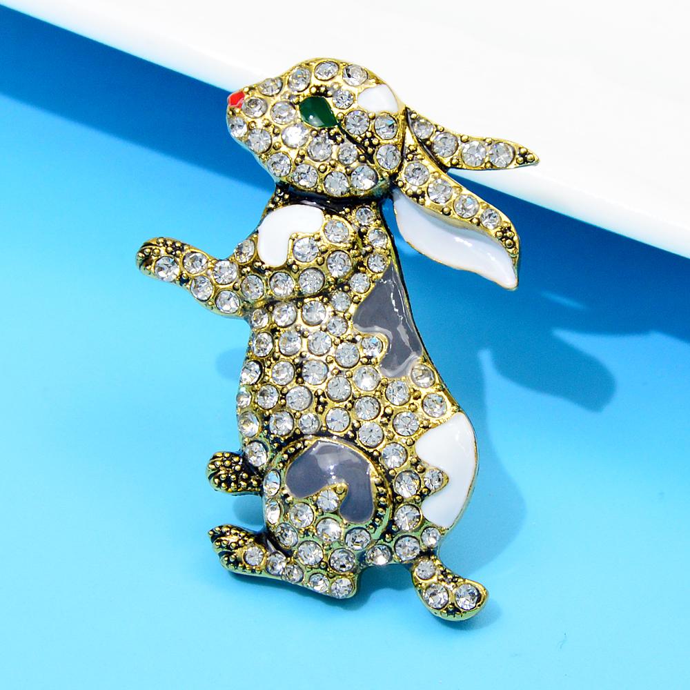 New Rhinestone Rabbit Brooch Cute Enamel Animal Pin Zodiac Fashion Jewelry 2 Colors Available Vintage Accessories