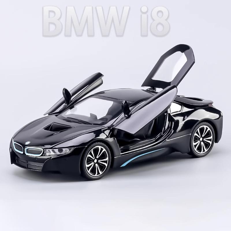 1/24 BMW I8 Supercar Alloy Car Diecasts & Toy Vehicles Car Model Sound and Light Pull Back Car Toys for Kids Gifts