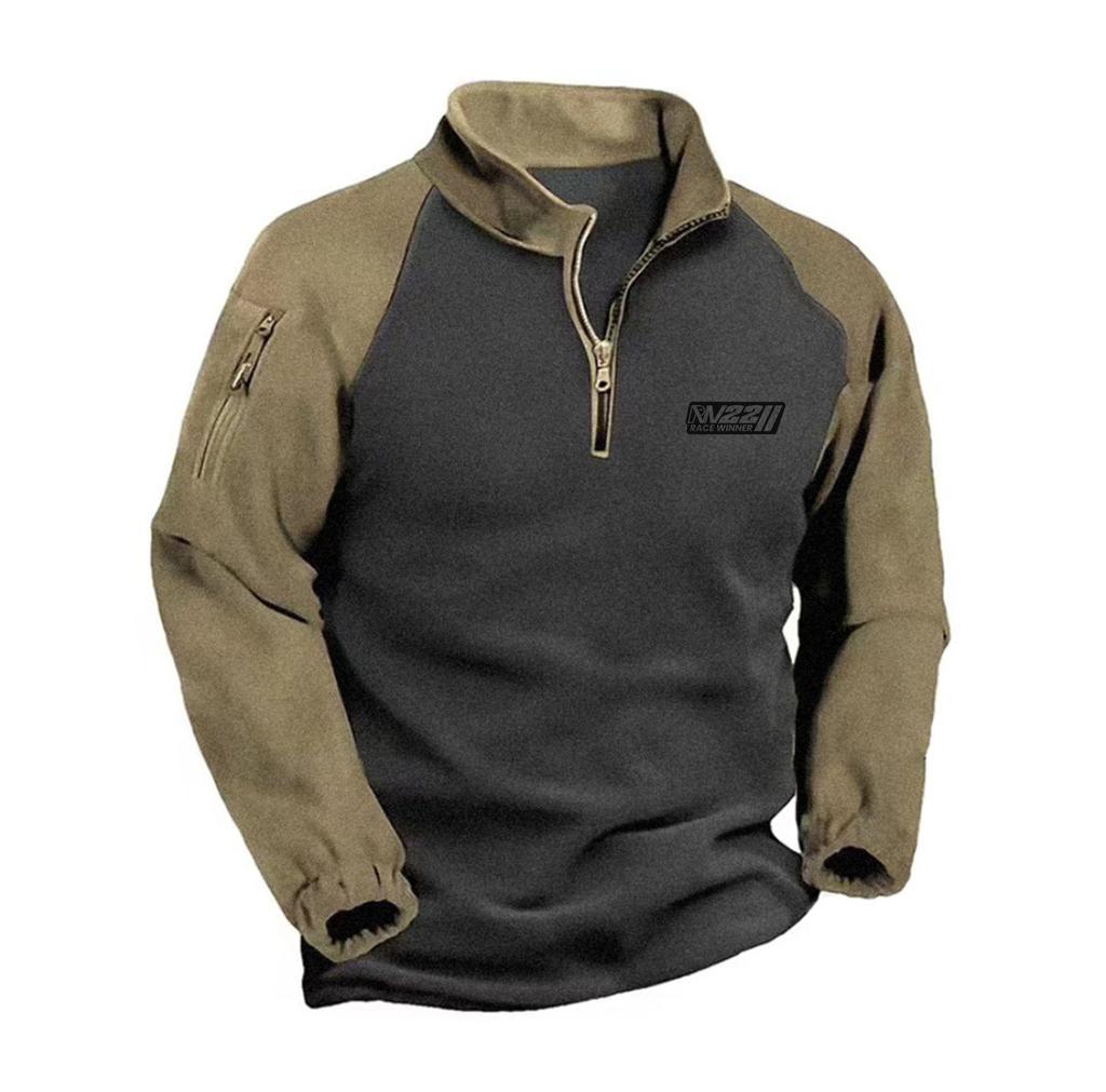 Men's Fleece Warm V-neck Zipper Sweatshirt  Outdoor Sports Coats Pullover Men's Casual Outwear