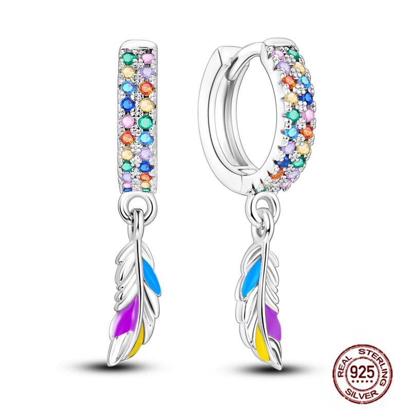 Sparkling Women Hoop Earrings 925 Copper Heart Shape Star Moon Round Blue Zircon Fit Origina Drop Earrings Zircon Holiday Gifts