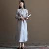 2025 Весна и осень Новое ретро-платье из пряжи, хлопка и льна, клетчатое платье, китайское улучшенное платье-чонсам с литературным персонажем А, женское