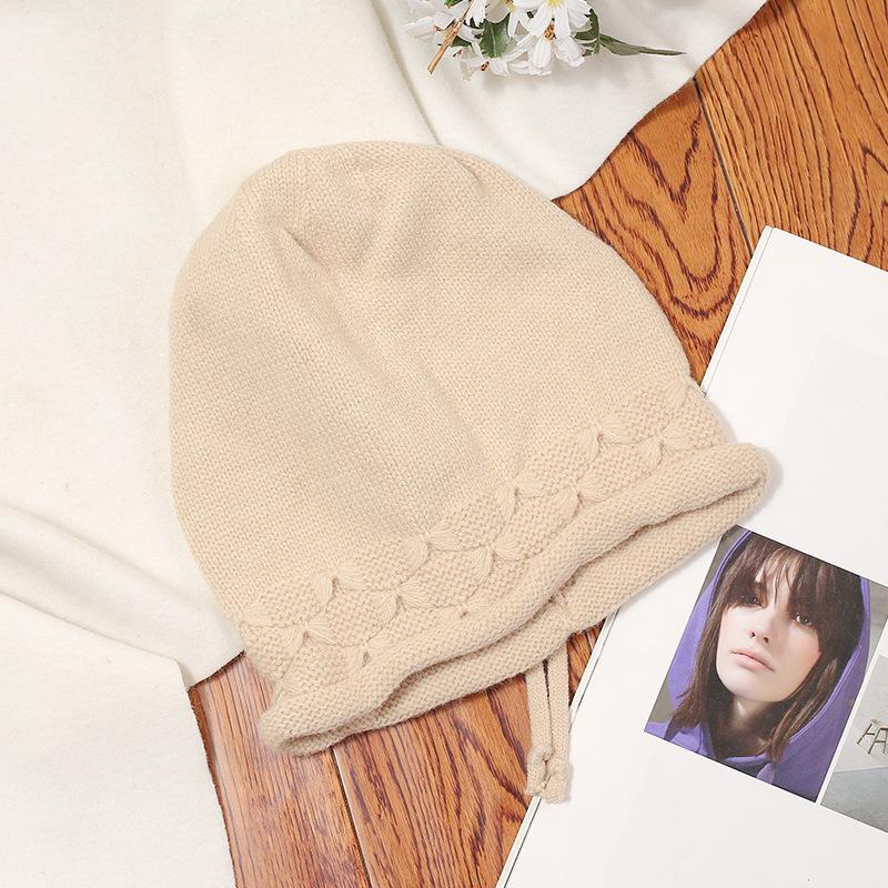 Rawstring Detail Stretchy Slouchy Beanie Hat, Unisex Solid Color Soft Adjustable Winter Knitted Skull Cap