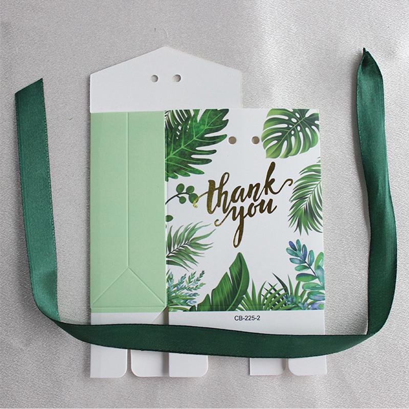 10pcs Jungle Gift Bags Green Ribbon Wedding Favors Candy Box Thank You Gifts Handbag Leaf Cookie Chocolate Packaging Party Decor