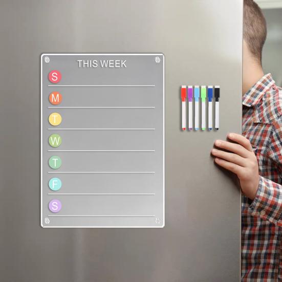 Магнитный планировщик еды, набор досок на холодильник с 6 маркерами, четкий еженедельный календарь, список дел, список покупок, напоминание