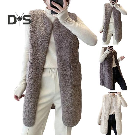 Women Vest Stylish Casual Sleeveless Coat V Neck Button Closure Lady Jacket with Pocket for Daily Wear