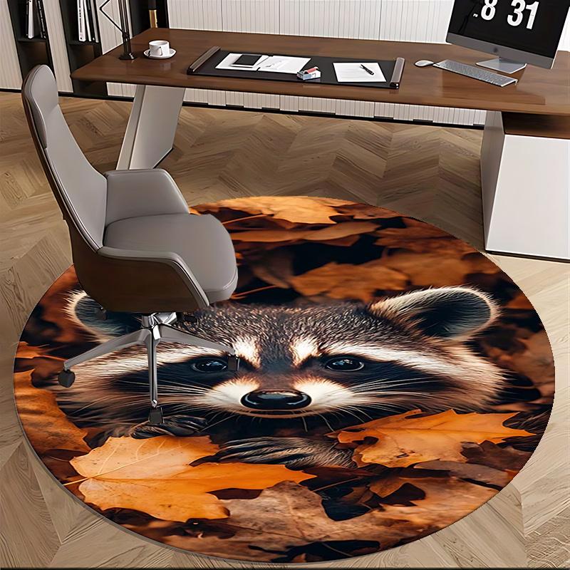 Raccoon Print,Autumn Leaves Pattern Chair mat Round Rug Office carpet, Non slip, Suitable for Living Rooms, Bedrooms decor.1205224a