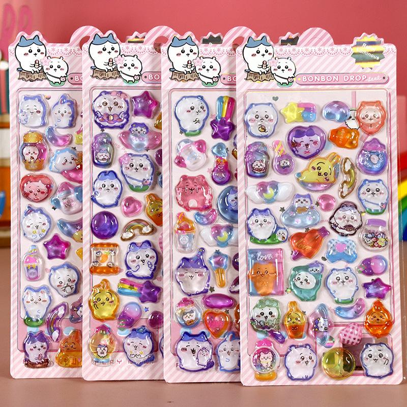 4 PCS Cartoon Sanrio Characters Kuromi Stickes 3D Stereo Crystal Sticker Handbook DIY Cute Creative Stickers