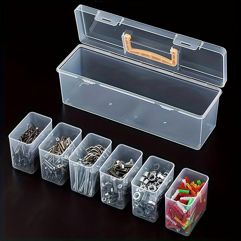 7pcs Transparent Tool Organizer Box Set, 6 Small + 1 Large for Screws Wrenches Electronics, Portable with Dividers