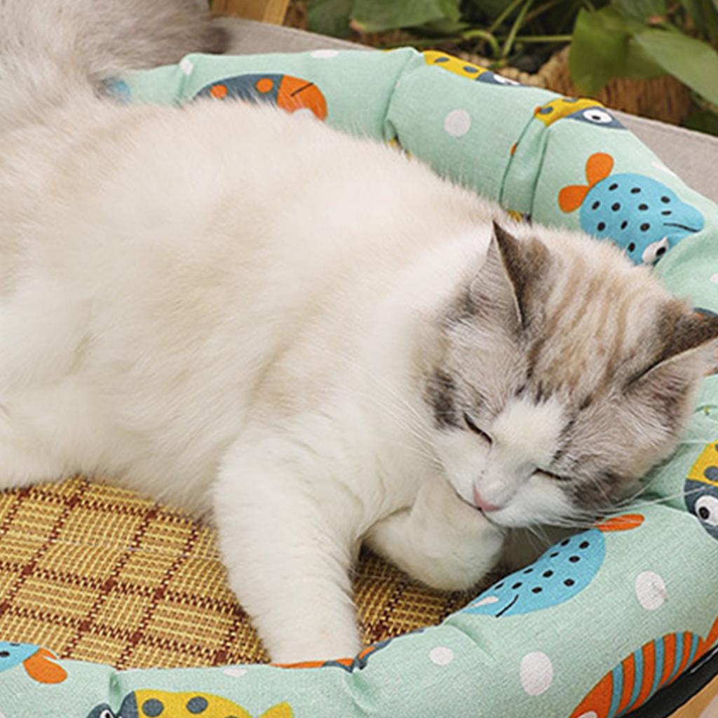 Круглая охлаждающая кровать для питомцев, мультяшный принт, кровать для сна питомцев, летний дышащий коврик для собак и кошек