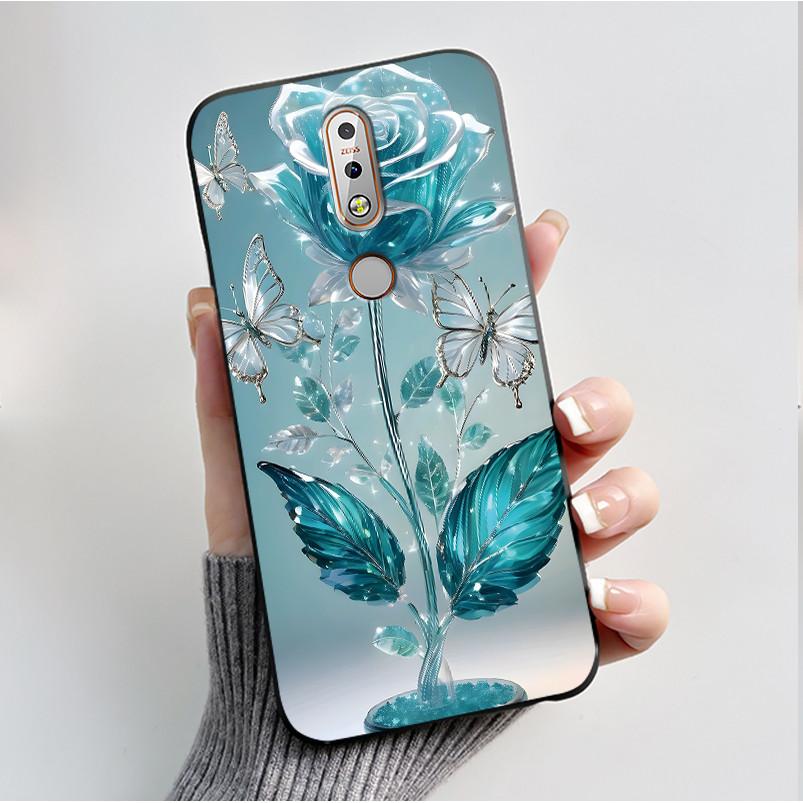 Чехол с рисунком для Nokia 7.1/Nokia 7 Plus Fundas Nokia7 Чехол Мягкий Силикон Черный Корпус Милый Цветок Мультяшный Чехол Coque