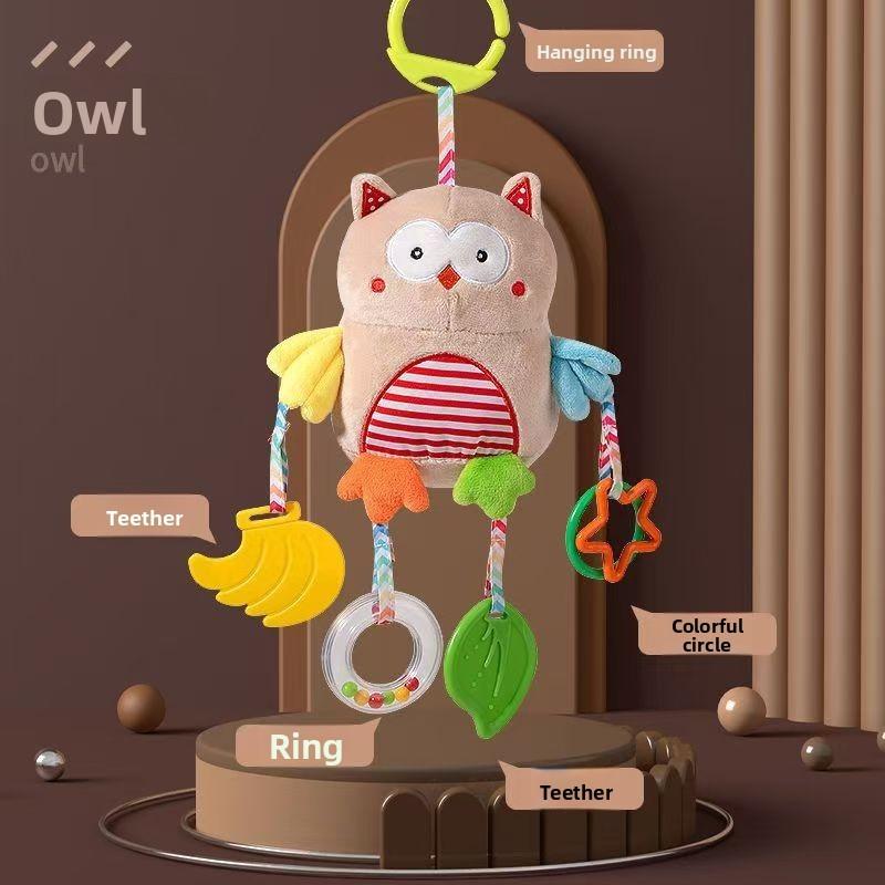 Cute Cartoon Plush Animal Car Pendant With Rattle For Baby Car Seat