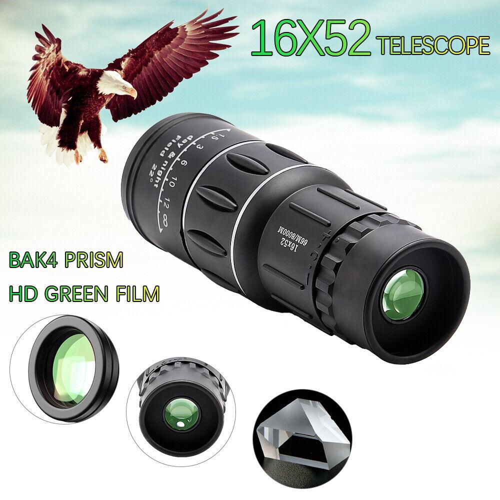 HD 16x52 Optical Telescope Day & Night Vision Monocular Hunting Camping Hiking