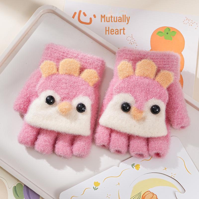 Милые детские перчатки-перевертыши с мультяшным принтом и бархатной подкладкой для тепла и защиты от холода — идеально подходят для письма осенью и зимой