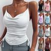 Women Summer Strap Solid Color Drawstring Pleated Vest Top