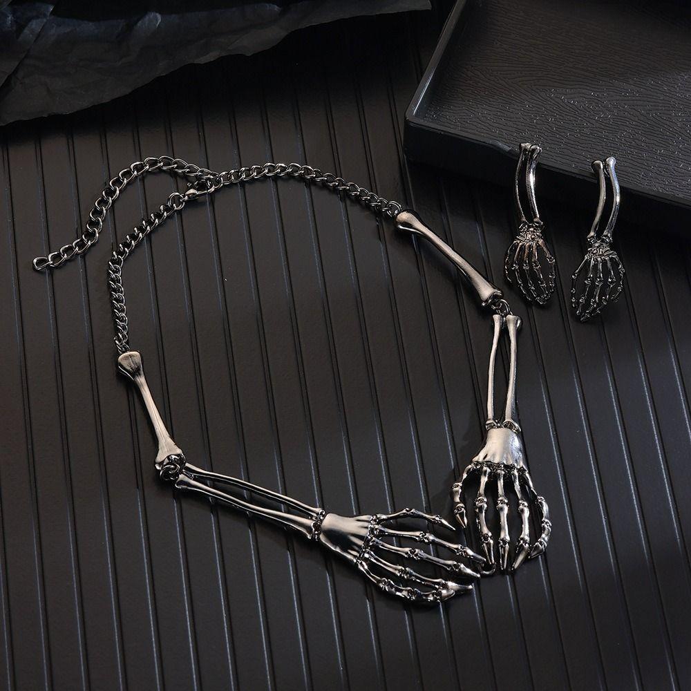 Halloween Skeleton Jewelry Suit Gothic Exaggerated Choker Earrings Set Hip Hop Chains Alloy Punk Necklace Earring