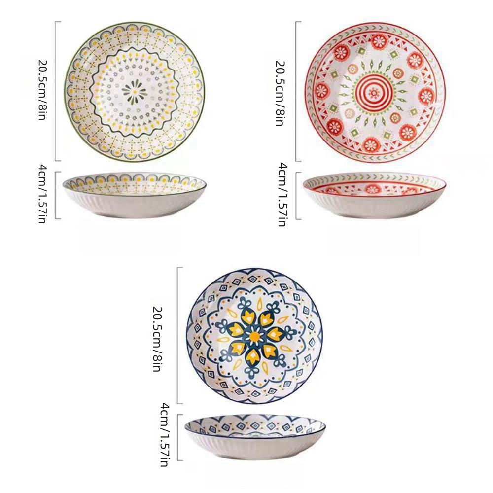 Bohemian Ceramic Plate Home Creative Western Food Plate Fruit Plate High-rimmed Round Plate High-value Oven Microwave Applicable