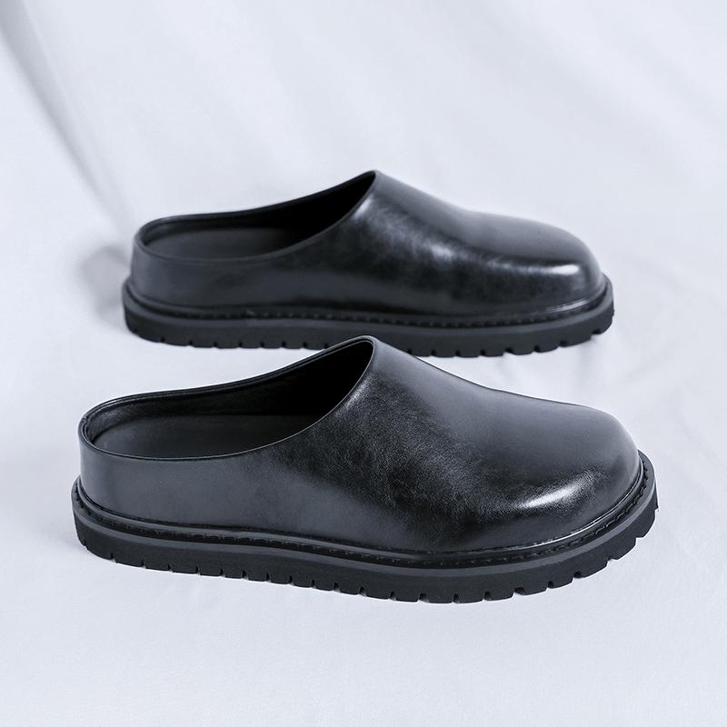 Нескользящие тапочки для прогулок, повседневные кожаные мужские мюли, новый дизайн, мужская обувь для ленивой ходьбы, шлепанцы-половинки