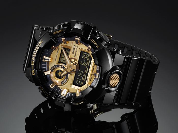 Casio Мужские кварцевые часы GA-710GB-1A с аналоговым циферблатом, водонепроницаемостью 200 м, ударопрочностью, из смолы