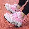 Деформированные ботинки 6-15 лет Деформированные роликовые коньки с четырьмя колесами Можно ходить и кататься на коньках Обувь для девочек-беглецов
