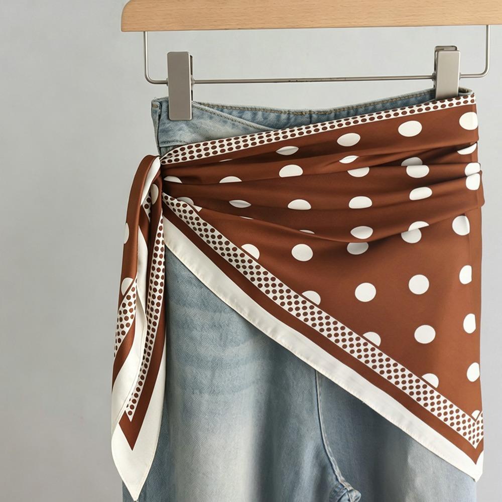 New Multi-functional Polka Dot Triangle Scarf Matching Pants Silk Satin Waist Belt Decorative Headscarf