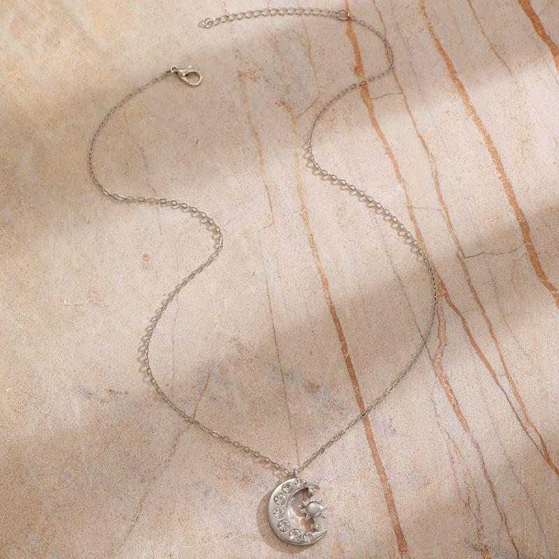 Zircon Moon Sun Pendant Necklace for Women Men Exquisite Collarbone Chain Vintage Simple Hiphop Punk Versatile Jewelry Gift