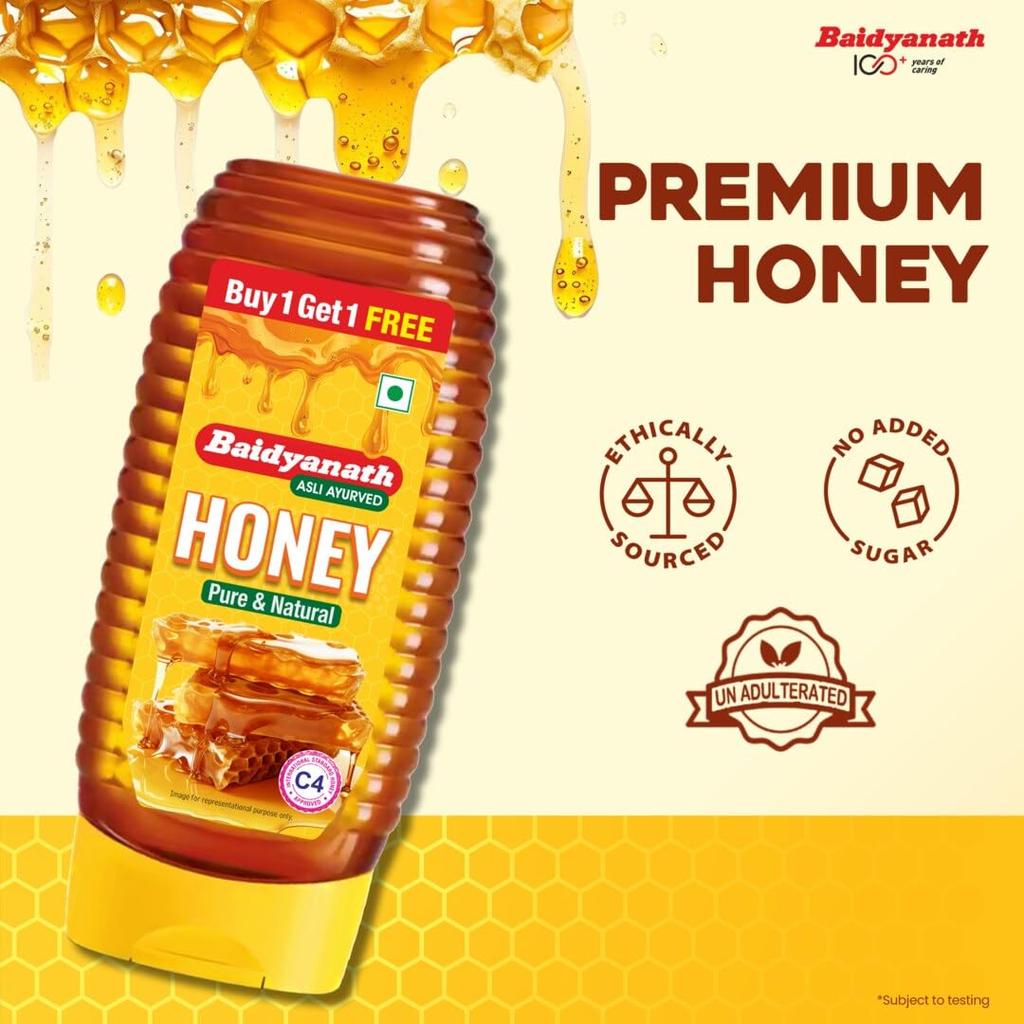 Baidyanath Squeeze Honey Natural Sweetener 400 Gm X Pack Of 2 | Pure Honey | Easy Squeeze Bottle | No Added Sugar | Boosts Immunity Naturally