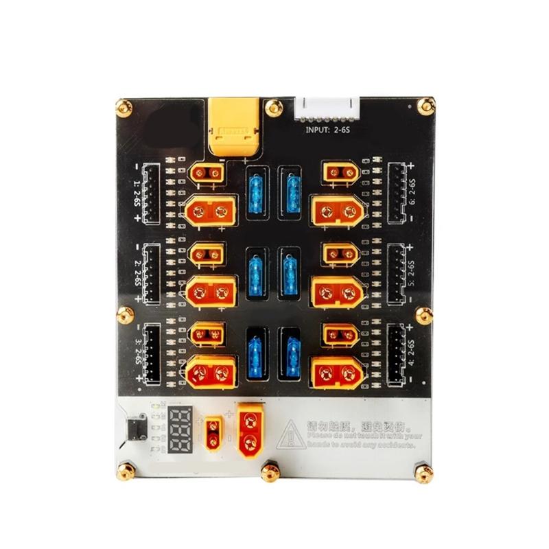 6 Way Battery Balance Charger Board 40A XT60 XT30 Plugs Supports 2-6S Integrated Discharge Auto Resetting Heat Fuses