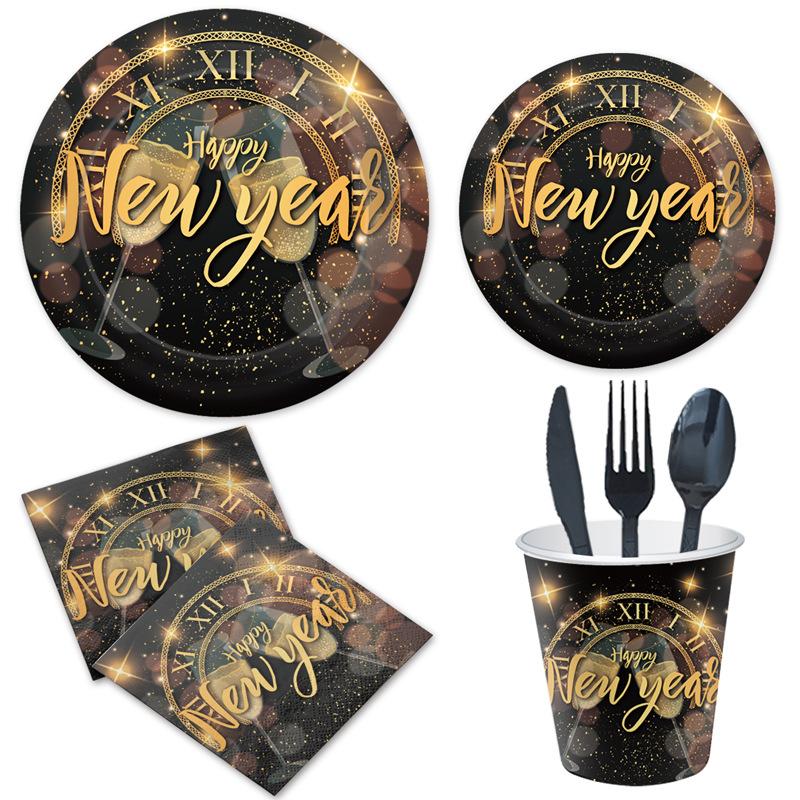 Новый год Черное золото Новогодняя вечеринка Бумажная тарелка Одноразовый бумажный стаканчик Салфетка Скатерть Праздничная посуда Тарелка Праздник весны