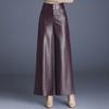 Women PU Leather Wed Leg Pants Autumn Winter Fashion Warm Long Leather Pants Elegant LeatherTrousers