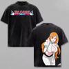 BLEACH Иноуэ Орихиме Винтажная стираная футболка Аниме принт Футболка Унисекс Повседневная с коротким рукавом Мужская Женская Оверсайз Уличная одежда Топы