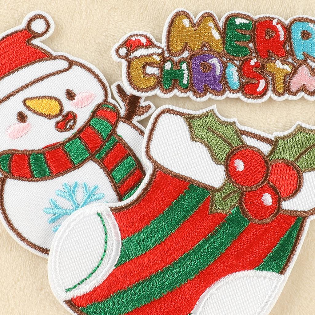 DIY Christmas Cartoon Embroidery Stickers Snowman Stickers Holiday Gift Baby Clothes Doll Stickers