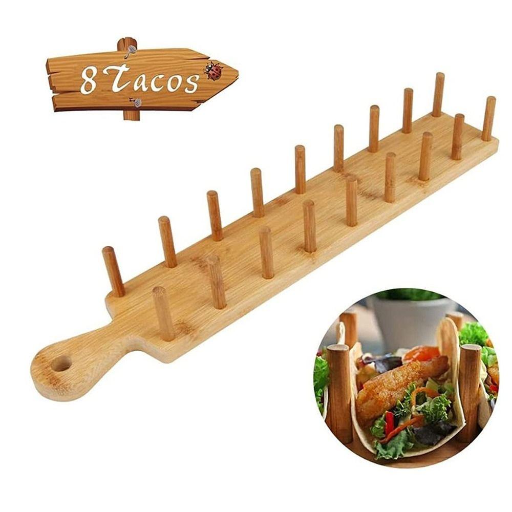 Bamboo Taco Plates Rack Handle Taco Tray Organizer Natural Appetizer Server Kit Food