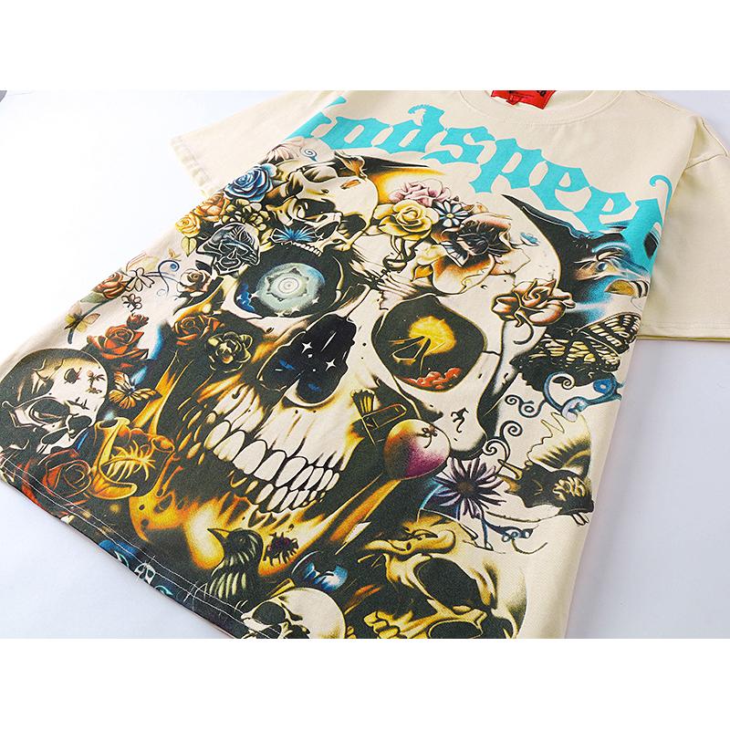 Трендовая летняя футболка Rock Street 2025 года унисекс в стиле ретро с принтом черепа из хлопка, футболка для пары