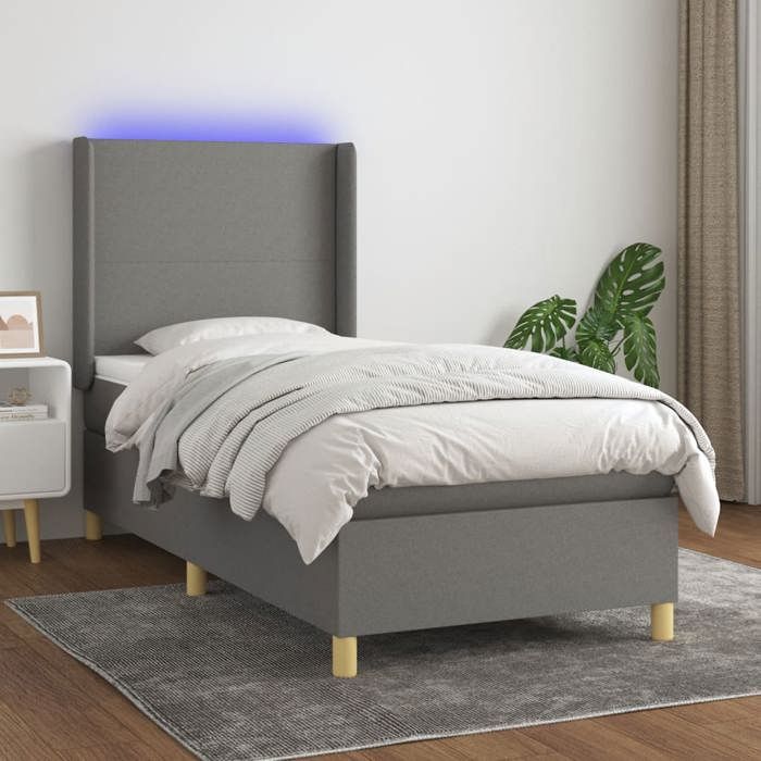 Maison Exclusive - Sommier à lattes de lit matelas LED Gris foncé 90x200cm Tissu