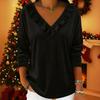 Женские топы с V-образным вырезом, длинным рукавом и рюшами на вырезе, пуловеры однотонные, свободного кроя, бархатная блузка для работы, вечеринки, свидания