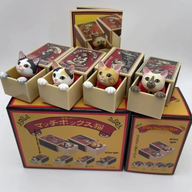 Прятки Спичечный коробок Безопасность Кошки Слепой бокс Милый ПВХ Аниме Фигурка Действия Креативная игрушка Настольное украшение Детский Подарок-сюрприз